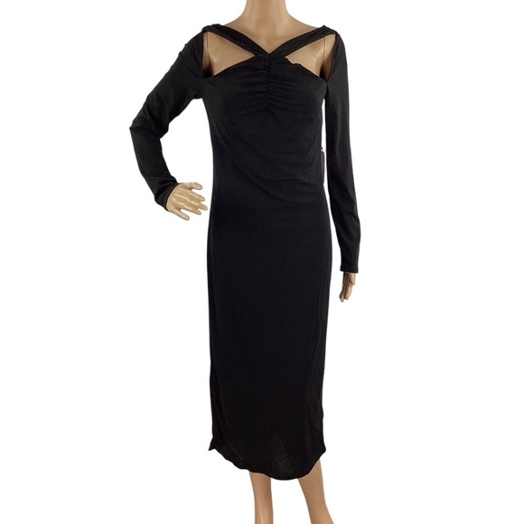 ASTR The Label Black Long Sleeve Cutout Bodycon Midi Dress Size Large - Picture 1 of 9
